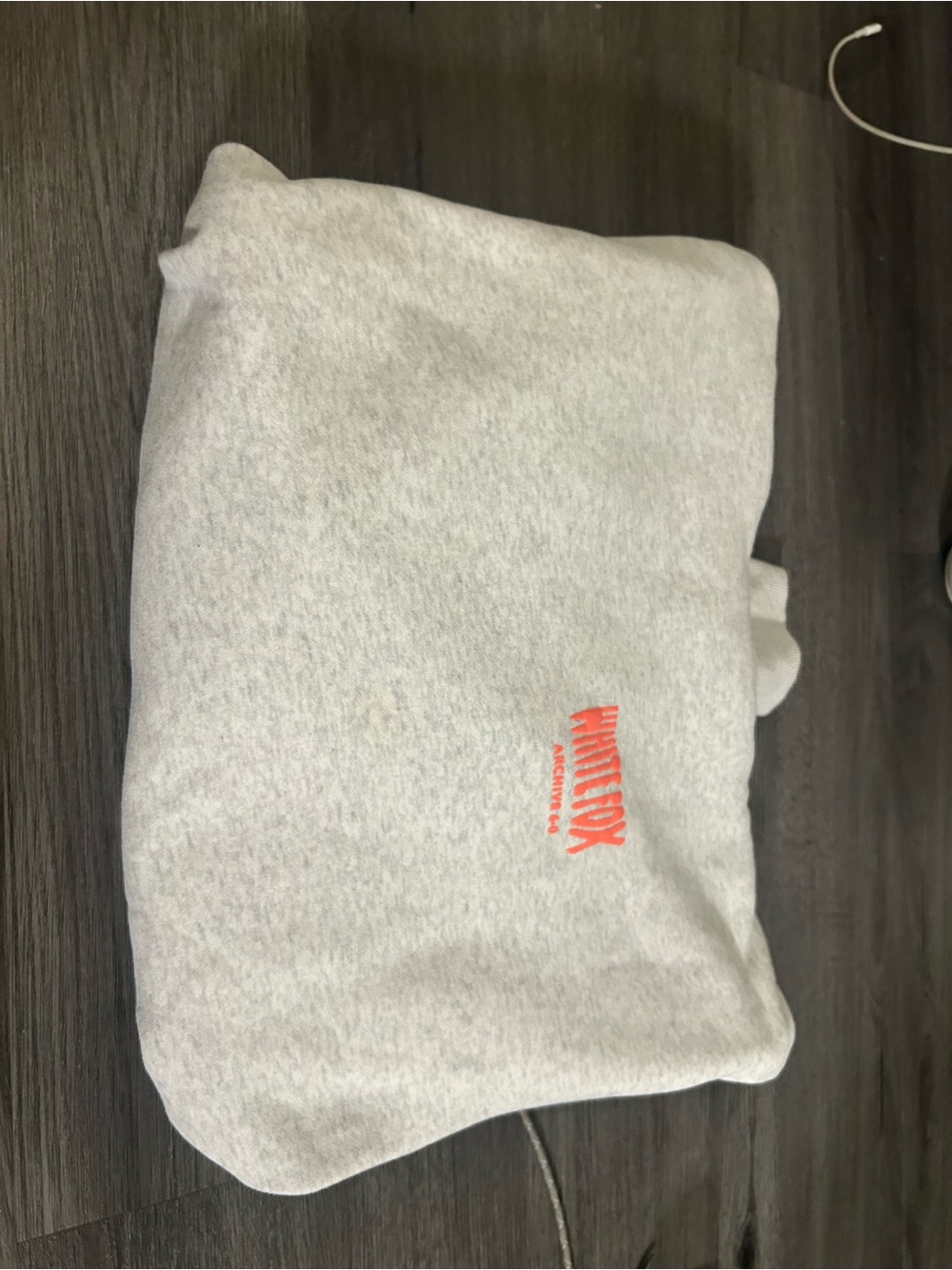 White Fox Boutique Light Gray Logo Sweatshirt with Coral Accent